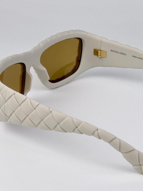 Bottega Veneta Unisex Sunglasses Chalk White Brown Pattern Rectangle BV1303S 006